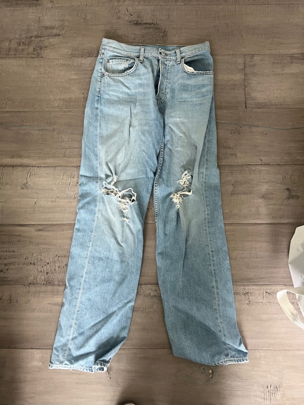 GRLFRND Light Blue Distressed Wide-Leg Jeans
